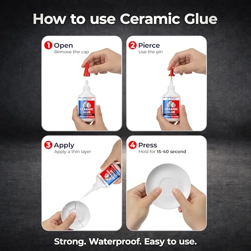 Adhesive Guru Ceramic Glue (4x0.7 oz) Super Glue for Pottery, Porcelain & China Repairs, Waterproof & Odorless After Cure, Non-Toxic, Temperature Resistant, Compatible with Aerosol Activator – 4 Pack - size: 4 Pack, style: Ceramic Glue