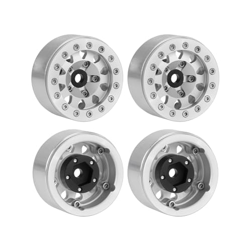 4PCS 1.55 Inch Aluminum Alloy Metal Beadlock Wheel Rim Hubs Replacement Accessory for AX90069 D90 TF2 CC01 Tamiya 1/10 RC Crawler Car Upgrade Parts(10Holes-Silver) - color: 10holes-silver