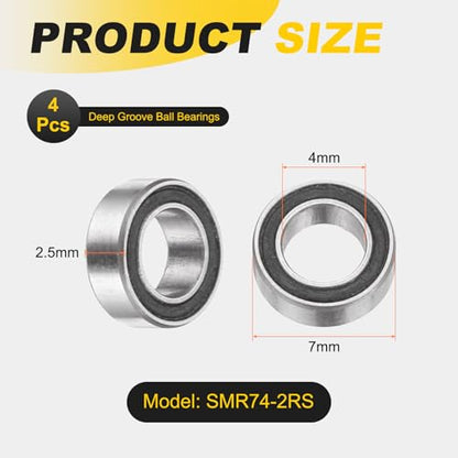 uxcell 4Pcs SMR74-2RS Deep Groove Ball Bearings, 4x7x2.5mm 440C Stainless Steel Double Shielded Bearings, ABEC 5 - size: 4x7x2.5mm