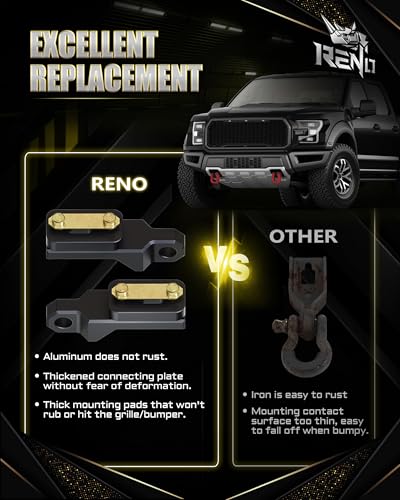 RENO F150 Tow Hook with 3/4" D-Ring Shackle, Front & Rear Recovery Hooks | CNC Aluminum, Front/Rear Mountable, Fits 2004-2025 F150/2010-2025 Raptor 2WD 4WD, OEM 4L3Z17A954AA,6L3Z17A954AA,FL3Z-17A954-F - color: Tow Hooks w/ Red D-ring, size: F150 Front/Rea