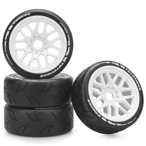 1/8 RC On Road Car Tires and Wheels, daitoku 17mm Hex RC Rally Racing Tires for HPI WR8 HSP Hobao ARRMA Redcat Losi Kyosho VRX (White)