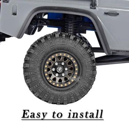 RC Full Brass 1.0in Beadlock RC Truck Tires Wheel Tires Upgrades Part for 1/18 1/24 Trx4m Axial SCX24 RC Crawler,RC Wheels Hops Up(4pcs Black) - style: Style D