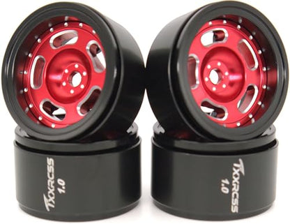 RC 1.0 Beadlock Wheels Offsets -2 Aluminum Rims for AX24 1/18 TRX4M All 1/24 Scale SCX24 Deadbolt RC Crawler Car Wheels Upgrades 4Pc (Red & Black) - color: Red & Black