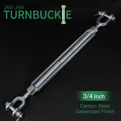 3/4" x 12" Jaw Jaw Turnbuckle Galvanized Jaw and Jaw Turnbuckle, Jaw Jaw Closed Body Marine Turnbuckle Jaw, 8000lbs Working Load Limit, Durable for Wire Rope Cable - style: Jaw & Jaw-3/4 x 12