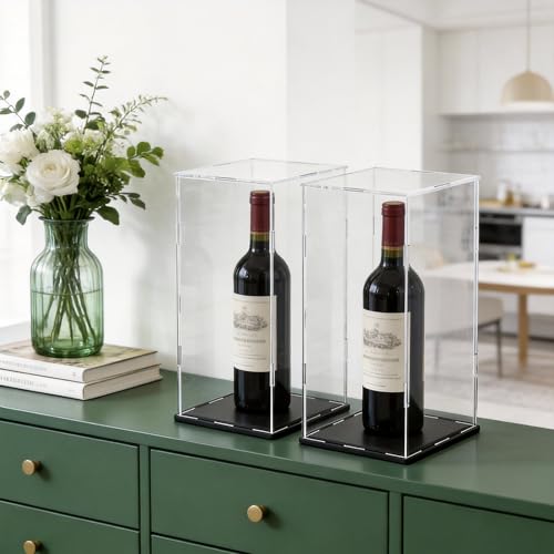 Acrylic Display Case for Red Wine Bottle and Dolls, Versatile Clear Acrylic Display Box with Black Base for Showcase and Displaying, 5x5x14-inch - size: 5"L x 5"W x 14"H