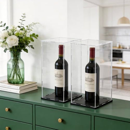 Acrylic Display Case for Red Wine Bottle and Dolls, Versatile Clear Acrylic Display Box with Black Base for Showcase and Displaying, 5x5x14-inch - size: 5"L x 5"W x 14"H