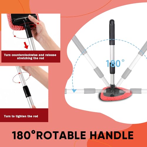 Car Window Cleaner, Car Cleanser Brush, Car Accessories Car Cleaning Supplies Tools, Car Cleaning Kit with Extendable Handle, Microfiber Cloth, Spray Bottle, Fits All Cars (Red) - color: Red