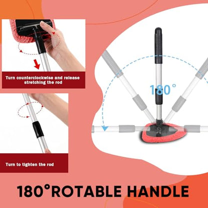 Car Window Cleaner, Car Cleanser Brush, Car Accessories Car Cleaning Supplies Tools, Car Cleaning Kit with Extendable Handle, Microfiber Cloth, Spray Bottle, Fits All Cars (Red) - color: Red