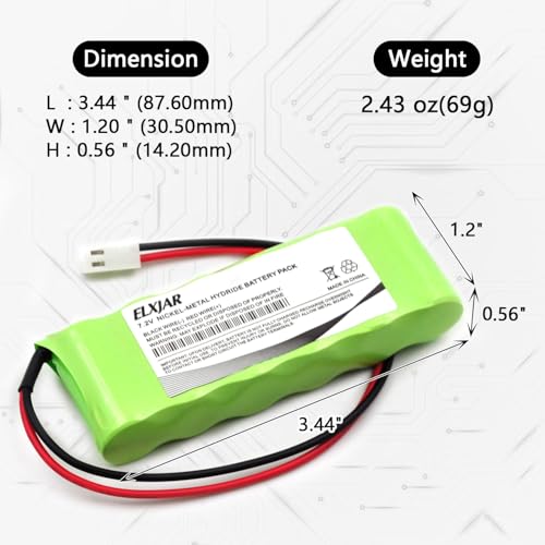 (2-Pack) 7.2V 600mAh Ni-MH Battery for RP7300110, RP7000110 | Fits Rath Microtech elevator phones; replaces Custom-118 and OSA229 with B830EC connector and horizontal 6-cell layout.