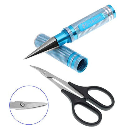 0-14mm Body Aluminum Reamer Hole Puncher with Sleeve & Curved Scissors Hobby Tool Combo Set Compatible with RC Model Bodyshell Connector,Compatible with RC Car Truck Tank Drone-Blue