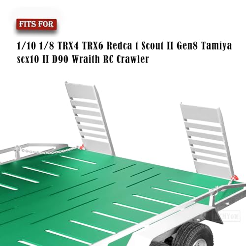Aluminum RC Trailer for 1/10 1/8 RC Crawler TRX4 TRX6 Redca t Scout II Gen8 Tamiya Scx10 II D90 Wraith,RC Heavy Duty Truck and RC Rock Cars Trailer with RC Trailer Hook Coupler,Green - color: Green - (Aluminum Rc Trailer)
