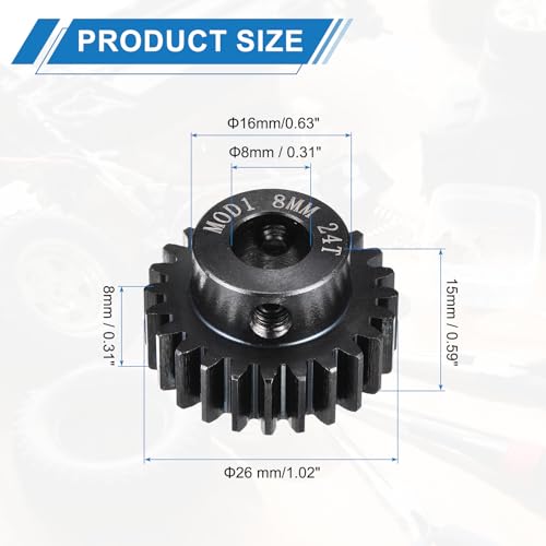 MECCANIXITY 1M 24T 40 Chrome Steel Motor Pinion Gears, 1.02" x 1" RC Motor Gears Fits 8mm Shaft Bore for RC Vehicles Truck Drift Remote Control Car Off-Road Crawler Parts, Black - style: 24T