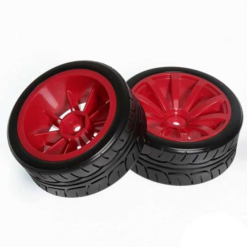RC OD 65mm 1/10 Rally Racing Touring Tires & Plastic Wheels 12mm Hex for 1:10 1/12 On Road Drift Street Car Tamiya TT01 TT02 Traxxas XV02 XV01 TA06 HPI KYOSHO PTG2 A959 4PCS (Red) - color: Red