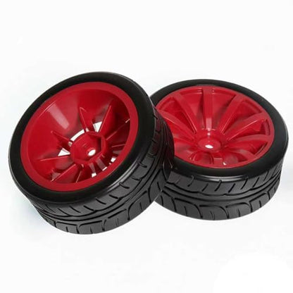 RC OD 65mm 1/10 Rally Racing Touring Tires & Plastic Wheels 12mm Hex for 1:10 1/12 On Road Drift Street Car Tamiya TT01 TT02 Traxxas XV02 XV01 TA06 HPI KYOSHO PTG2 A959 4PCS (Red) - color: Red