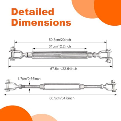 Galvanized Steel Turnbuckle 3/4 x 12 Inch Forged Jaw and Jaw Turnbuckles for Cable Rail Rigging Rope Chain 5,200 lbs Working Load Limit, 2PCS (3/4" X 12") - size: 3/4" X 12"