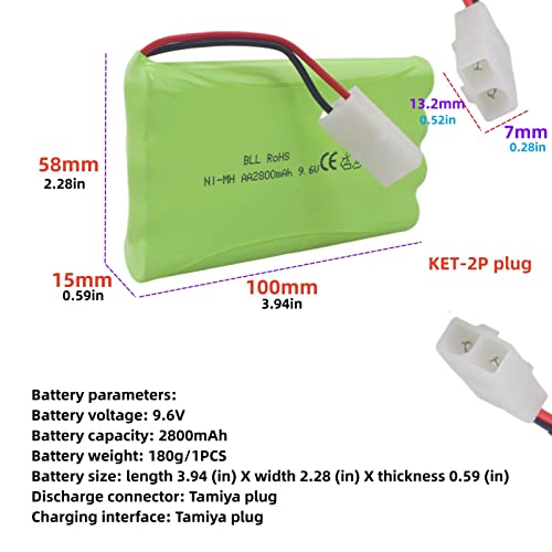 sea jump 2PCS 9.6V 2800mah AA Rechargeable Battery with Tamiya Plug and USB Charging Cable for RC Remote Control Vehicles, Trucks, Tanks, Engineering Vehicles, RC Ships, Toys, Car Batteries