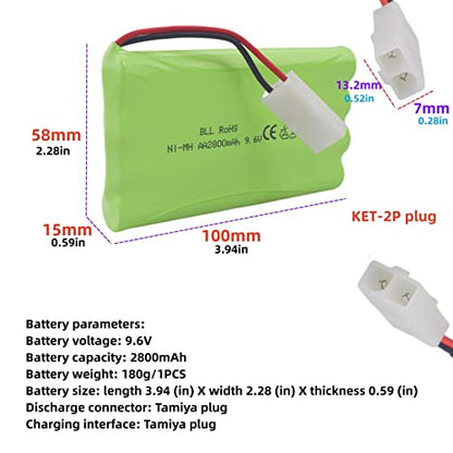 sea jump 2PCS 9.6V 2800mah AA Rechargeable Battery with Tamiya Plug and USB Charging Cable for RC Remote Control Vehicles, Trucks, Tanks, Engineering Vehicles, RC Ships, Toys, Car Batteries