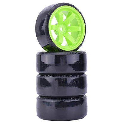 4Pcs 63mm RC Drift Car Tires Hard Tyres Plastic Wheel Rims for 1/10 On-Road Drifting Car for HSP Tamiya HPI Kyosho Spare Parts(Green) - color: Green
