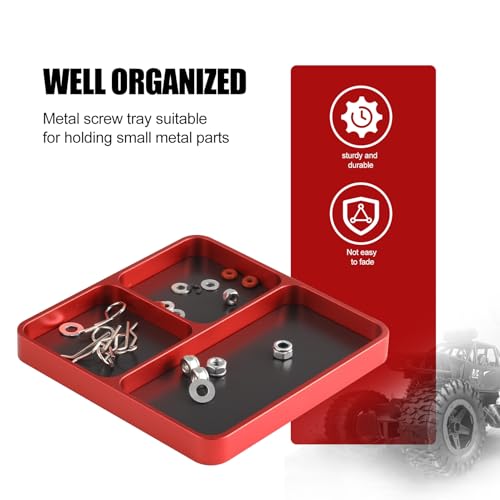 Metal RC Screws Tray with Magnetic Pad, Magnet Screws Holder Alloy Plate RC Fixing Tools Tray for RC Car Boat, Pins and Other Small Metal Parts (RED) - color: Red
