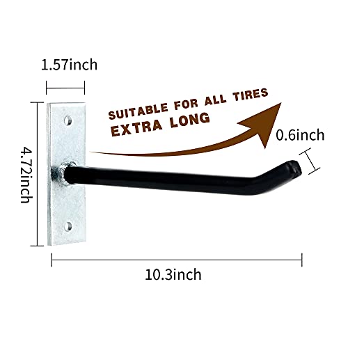 Sinoer 10 Inch Wall Mount Steel Tire Hooks,4 Pack Black | Heavy duty anti-slip hooks for tires, wheels, ladders & bikes; comes with mounting screws and anchors for garage storage
