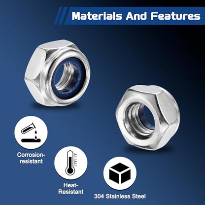 10Pcs Nylon Locking Hex Nuts - [M10-1.5], 304 Stainless Steel Hardware Nuts, Silver, for Automotive, Aerospace, Industrial Applications Use - color: Silver, size: M10x1.5mm