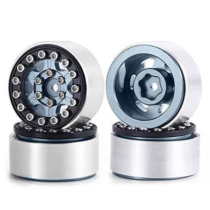 4PCS 1.0 Wheel Rims RC Metal Beadlock Wheels Rims, Titanium+Black | For All 1/24 Scale Axial SCX24, RC Crawler Car, Upgrade Parts - color: Titanium+black