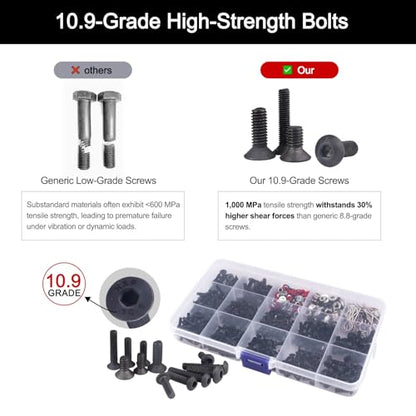 524Pcs RC Screw Kit RC Repair Tool Kit M3 M4 Hex Screws Nut Shell Body Clips Hardware Fastener w/Screw Tray and 17mm Hex Wrench Tools for 1/8 1/10 1/12 Scale RC Cars Trucks Crawler Buggy DIY Parts
