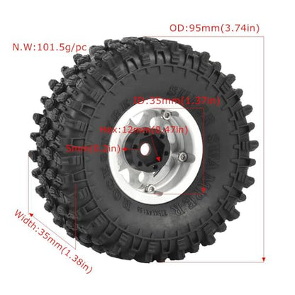 4PCS 1.55 inch Aluminum Metal Beadlock Wheels Rim and 95mm All Terrain Rubber Tires for 1/10 1/12 RC Rock Crawler Car for Axial AX90069 D90 TF2 Tamiya LC70 JIMNY UTB18(5Spoke,Black+Silver) - color: 5spoke,black+silver