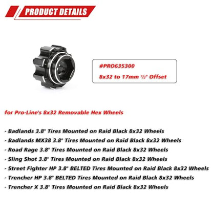 RCAWD for Pro-Line 1/8 8x32 to 17mm 1/2" Offset Aluminum Wheel Hex Adapters Upgrades Parts #PRO635300 - size: 17mm 1/2" Offset