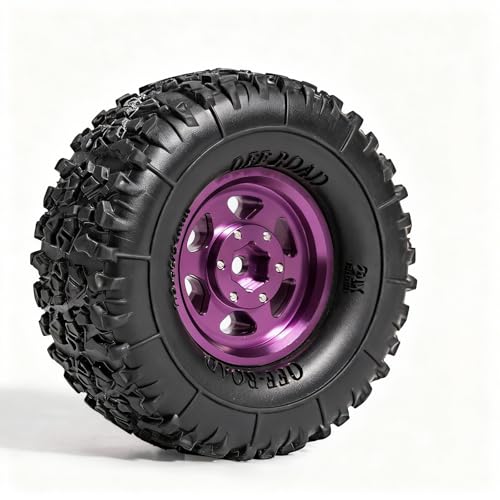 1.3” Aluminum Beadlock Wheels & Mud Terrain Tires Set for 1/18 1/24, -6.0mm Offset RC Crawler Car Fits TRX4M, Axial SCX24 AX24, Redcat Ascent-18, FCX24, 66 x 26mm, Pre-Assembled 4 pcs, Purple - color: Purple