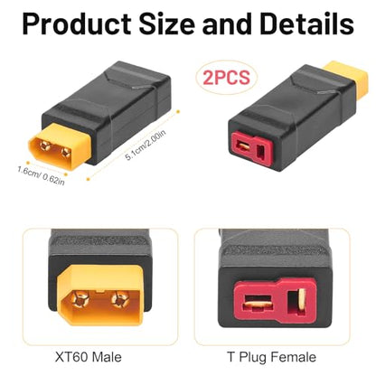 daitoku XT60 Male to Deans Female Adapter & XT60 Connector Female to Deans T Plug Male Connector Compatible with RC Car Truck Airplane Lipo Battery ESC Charger Motor