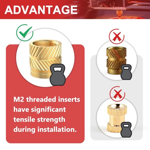 Newdeli 200pcs M2 Heat Set Inserts M2x3x3 Threaded Inserts for Plastic and 3D Printing Components Brass Metric Knurled Nuts Kit - size: M2x3x3 (200 pieces)