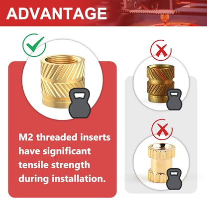 Newdeli 200pcs M2 Heat Set Inserts M2x3x3 Threaded Inserts for Plastic and 3D Printing Components Brass Metric Knurled Nuts Kit - size: M2x3x3 (200 pieces)