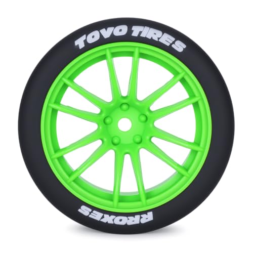 1/10 RC Drift Wheels and Tires Set, 12 Spoke On-Road Touring Car Wheel Tire Combo, 12mm Hex Drift Tires for RC Drift Car, 4PCS (Green) - color: Green