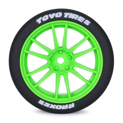 1/10 RC Drift Wheels and Tires Set, 12 Spoke On-Road Touring Car Wheel Tire Combo, 12mm Hex Drift Tires for RC Drift Car, 4PCS (Green) - color: Green