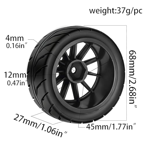4PCS 1/10 RC Drift Racing Tires and Wheels 12mm Hex OD 2.56'' for 1:10 Scale Touring Street On Road Car Tamiya TT01 TT02 XV01 TA06 A959 PTG2 HPI KYOSHO HSP PTG2 Traxxa (Black) - color: Black