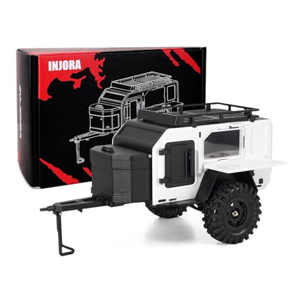 INJORA Off-Road Camping Trailer for 1/18 1/24 RC Crawlers TRX4M SCX24 Upgrade(White) - color: White