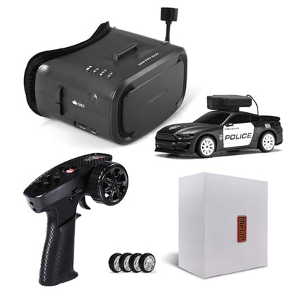 MG034 FPV Drift RC Car with VR Goggles&Camera for Thrilled Rxperience,20KM/H Remote Control Car- Gyro,Drift/Racing Tires,Full Simulated Lighting System,4WD RC Car Toy for Adult (Black, FPV Version) - color: Black