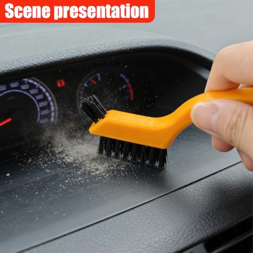 Craedli 3PCS Nylon Brushes for Cleaning, Non-Scratch Small Crevice Cleaning Brushes with Ergonomic Handle for Tight Spaces, Universal Car Detailing Brush Set for Cleaning Dust in Holes (Yellow) - color: Yellow