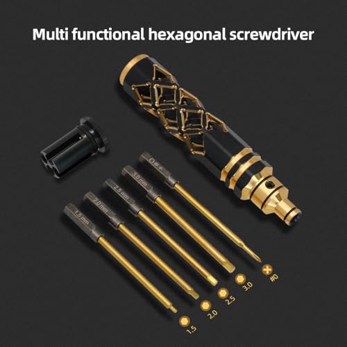 5-in-1 RC Tool Kit, Hex Allen Screwdriver Kit, RC Screwdriver Set 1.5mm 2.0mm 2.5mm 3.0mm RC Car Repair Tool Kit for RC Model Car Boat Helicopter (Gold) - color: Gold