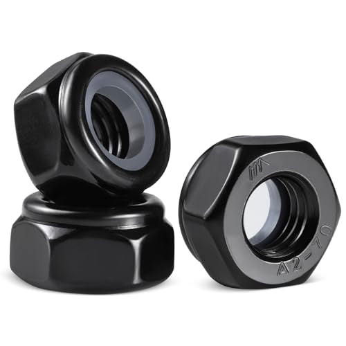 100Pcs M5-0.8 Lock Nuts, Nylon Insert Locknuts 304 Stainless Steel A2-70 Black Zinc Plated Self-Locking Nuts, Coarse Thread Hex Nylock Nut - size: M5-0.8