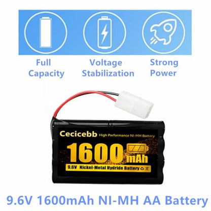 9.6V 1600mAh NI-MH Rechargeable Battery Pack with Standard Tamiya for RC Car Boats Robots Vehicles Trucks Tank 9.6 v rc Battery and Charger