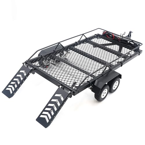 1/18 1/24 Metal Flatbed RC Trailer Kit with Tow Hitch for TRX4M SCX24 | For Axial SCX24 FMS FCX24 1/18 1/24 RC Car,RC Trailer with LED Taillight & Hook Hitch,Heavy-Duty,Strong and Durable