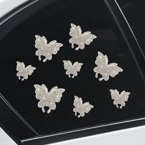 Craedli 8PCS Bling Butterfly Sticker Car Decals, Crystal Rhinestone Butterfly Decal with Self-Adhesive Backing for Women, Glitter Diamond Car Body Bumper Sticker for Window Laptop Luggage (White) - color: White