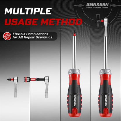 19 Pieces Ratcheting Screwdriver Set and Socket Wrench Set, Mini Rachet Wrench, Rachet Screwdriver Handle and Nut Driver with 12 Pcs Impact Screwdriver Bit, Hand Tools Set for Repair DIY - style: RM019-B-US