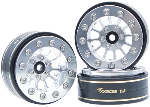 1.3 Beadlock Wheels & Brass Rim 46.5g Offset-3mm for 1/18 1/24 RC TF (Silver) - color: Silver
