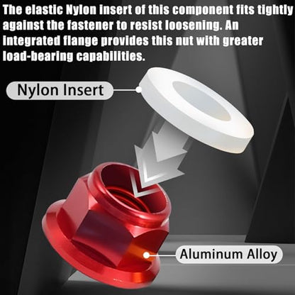 12Pcs M4 Flange Nuts Aluminum, M4-0.7mm Hex Flange Nylon Insert Lock Nuts for 1/10 Scale RC Car Traxxas Slash 4x4 2WD Stampede VXL Rustler VXL HPI Redcat Axial Racing Truck Buggy Crawler Wheels Red - color: Red, size: 12Pcs
