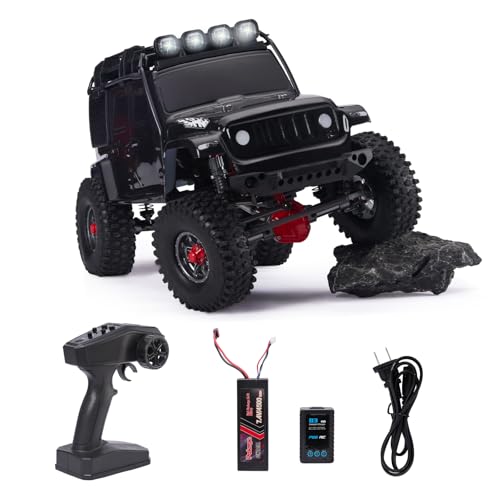 1:10 Scale RC Rock Crawler 4x4 - Hobby Grade All-Terrain RC Truck with Carbon Fiber Frame, All-Metal Gearbox, Waterproof ESC, 2.4GHz for Adults & Teens (Black) - color: Black