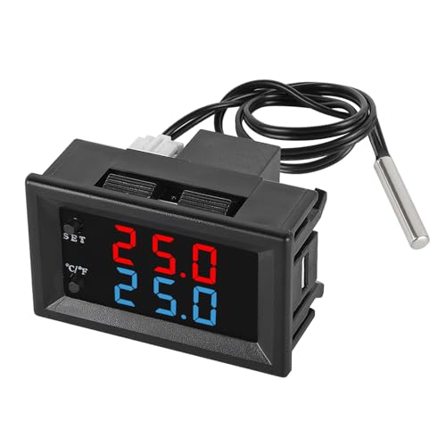 1PCS Digital Thermostat Controller -58F to 230F Programmable Heating Cooling Switch 12V DC with Waterproof NTC Sensor Dual Color LED Display for HVAC Aquarium
