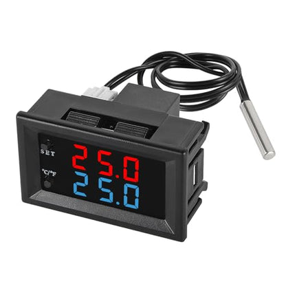 1PCS Digital Thermostat Controller -58F to 230F Programmable Heating Cooling Switch 12V DC with Waterproof NTC Sensor Dual Color LED Display for HVAC Aquarium
